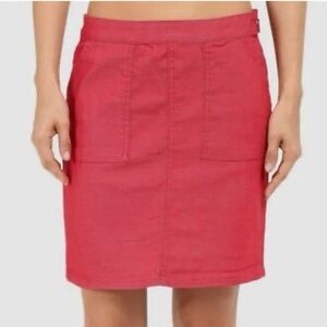 Prana Kara Skirt in Sunwashed Red Patch Pockets Stretch Denim Mini, size 6